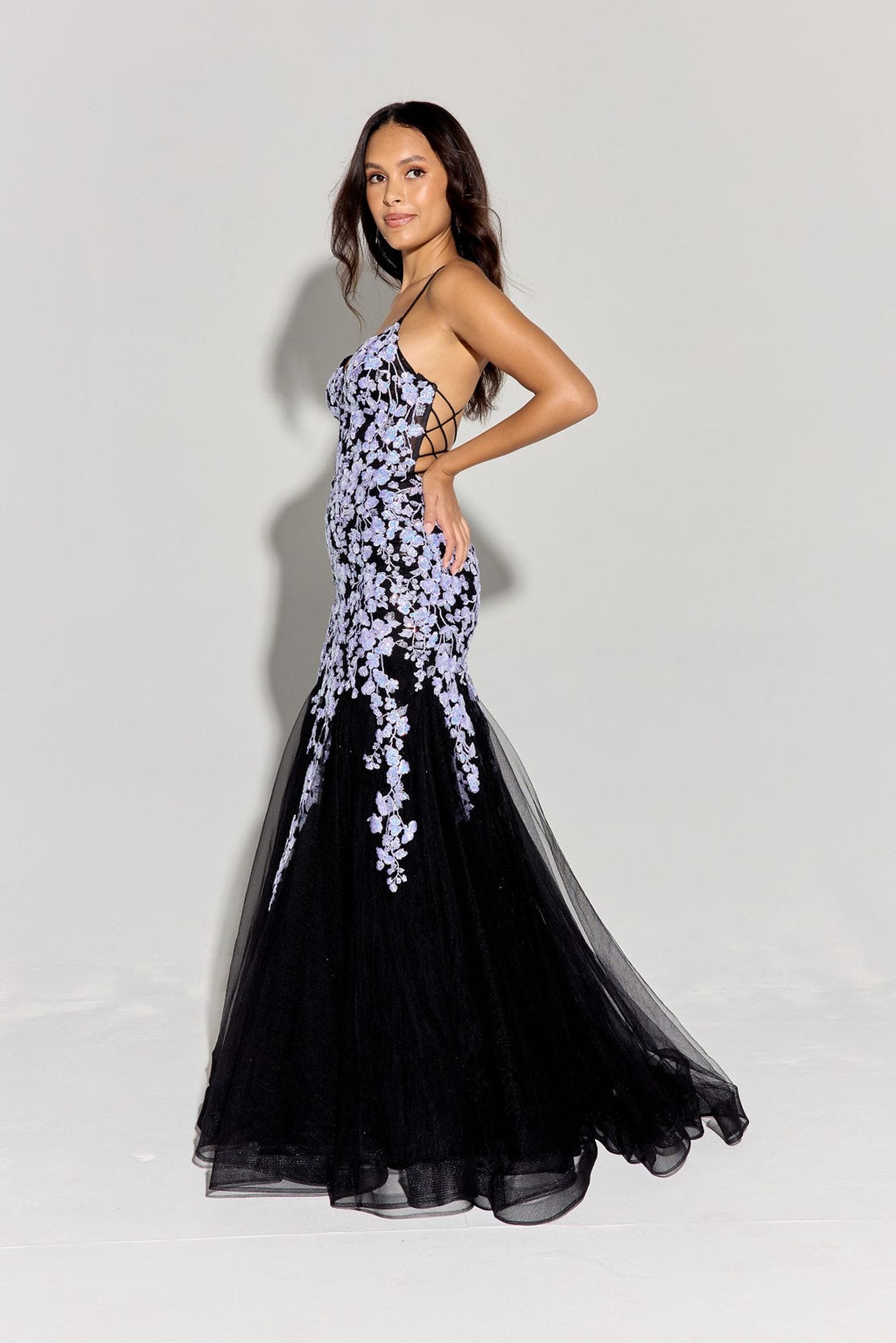 Prom Dresses Formal Floral Sequin Mermaid Prom Long Dress Eureka Fashion 9696 Black/Lilac