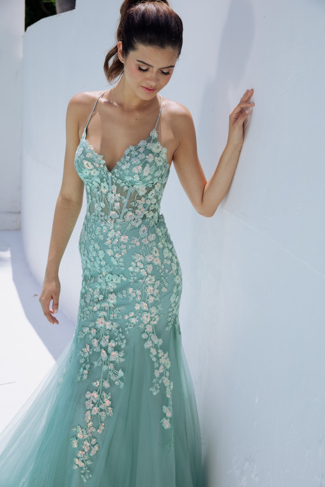 Prom Dresses Formal Floral Sequin Mermaid Prom Long Dress Eureka Fashion 9696 Sage