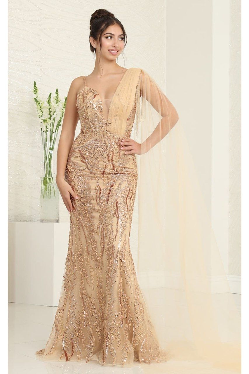 V-Neck Floor-Length with Train Sequin Prom Mermaid/Trumpet May Queen RQ8066