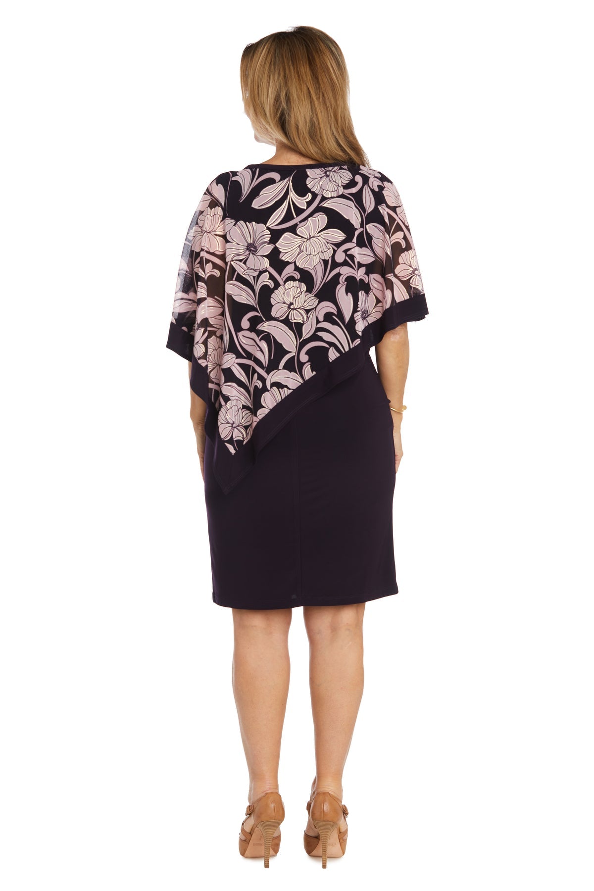 R&M Richards 9704P Short Floral Print Poncho Petite Cocktail Dress