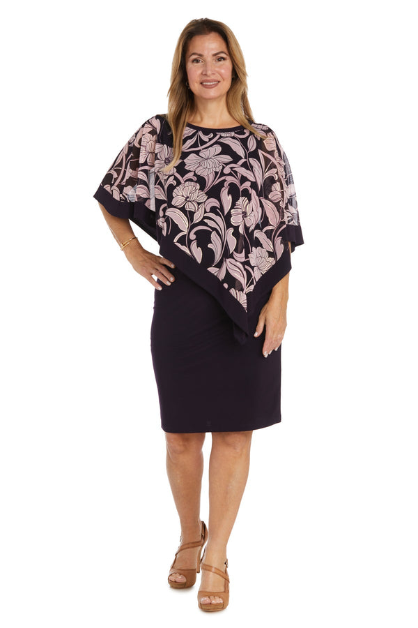 Short Petite Floral Print Poncho Dress Cocktail R&M Richards 9704P