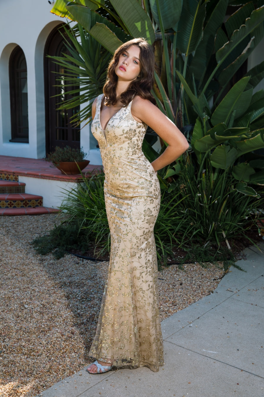 Prom Dresses Formal Prom Long Glitter Fitted Dress Eureka Fashion 9706 Champagne/Gold