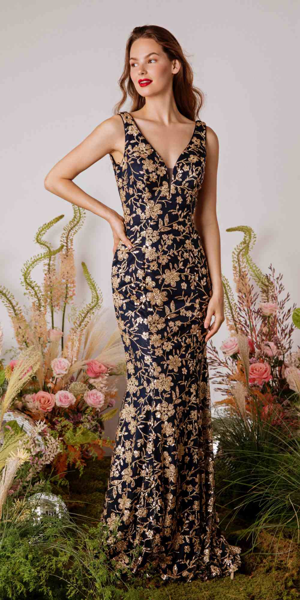 Prom Dresses Formal Prom Long Glitter Fitted Dress Eureka Fashion 9706 Navy/Gold