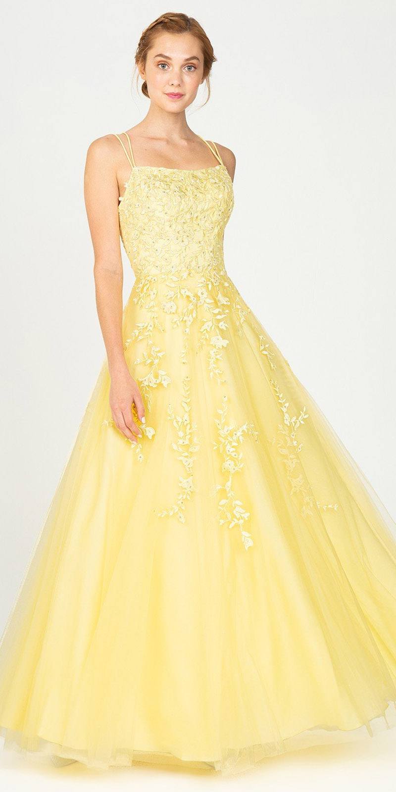 Prom Dresses Long Formal Lace Prom A Line Dress Eureka Fashion 9757 Yellow