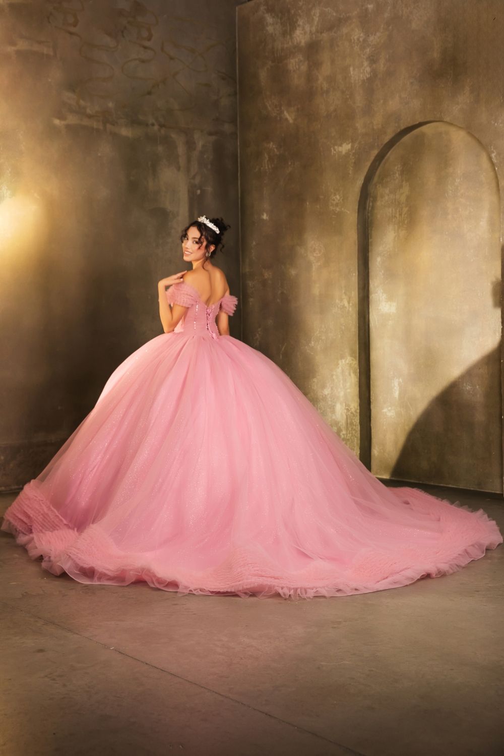 Off-the-Shoulder Floor-Length Tulle Quinceañera Ball Gown May Queen LK266