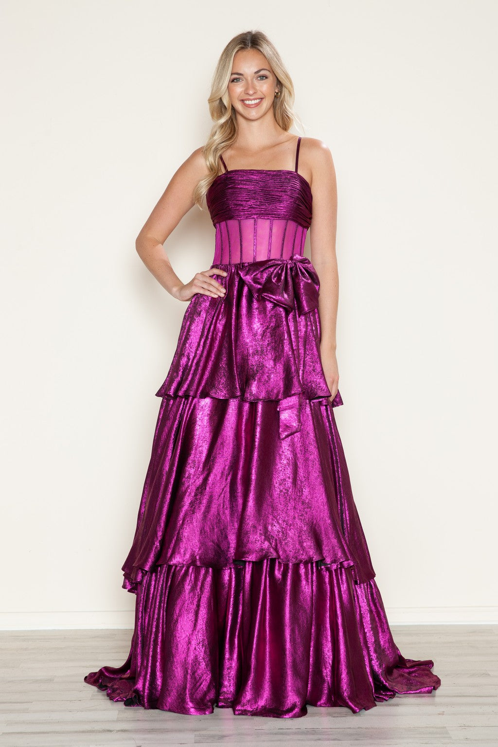 Poly USA 9718 Metallic Long Formal Tiered Prom Dress