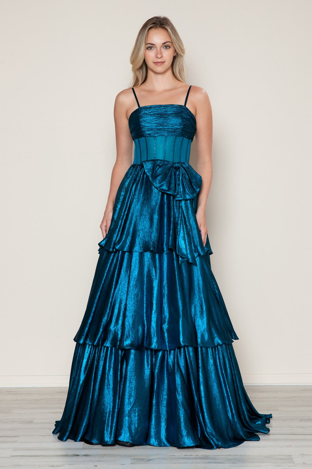 Poly USA 9718 Metallic Long Formal Tiered Prom Dress