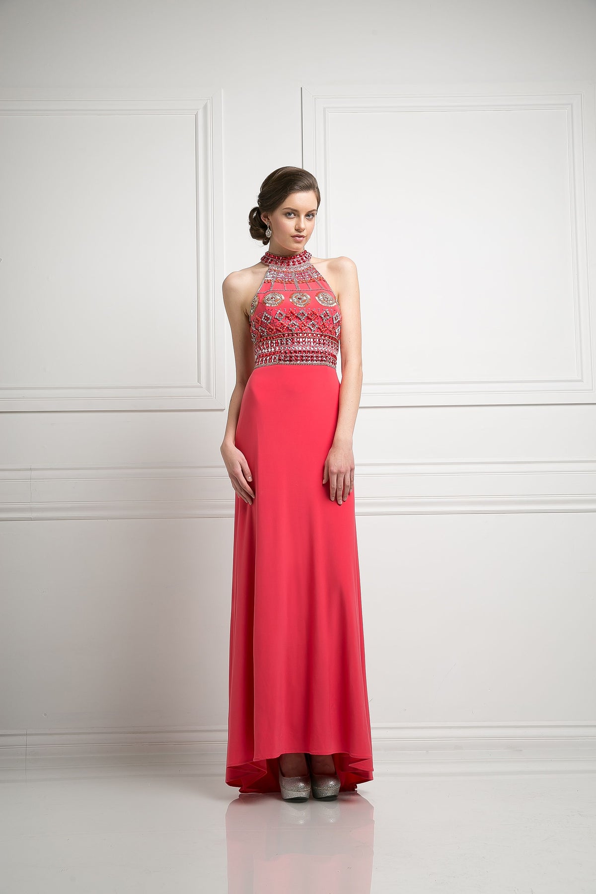 Formal Dresses Long Formal Beaded Prom Evening Dress Coral