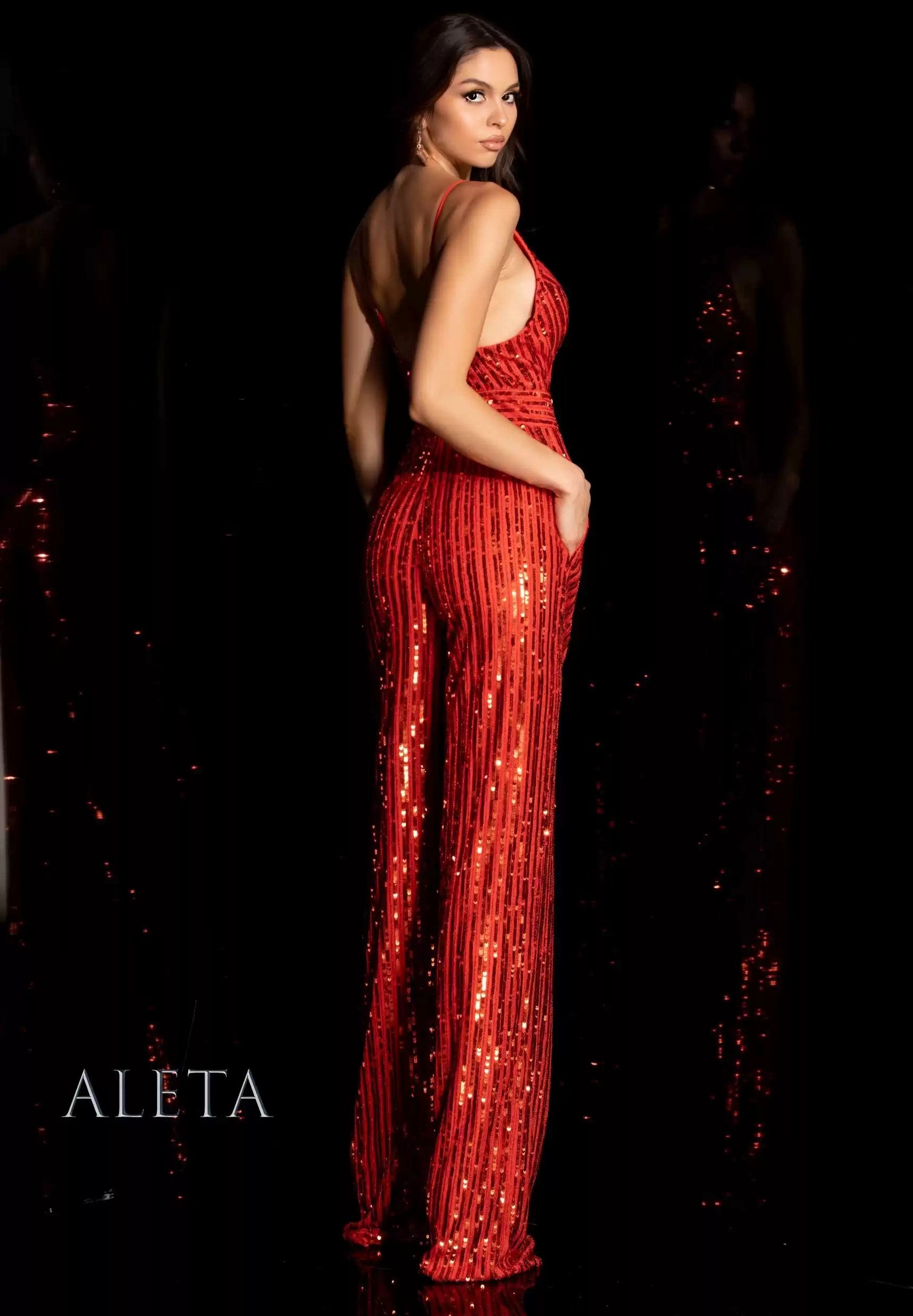 Jumpsuit Sequins Long Evening Jumpsuit Sunset Orange
