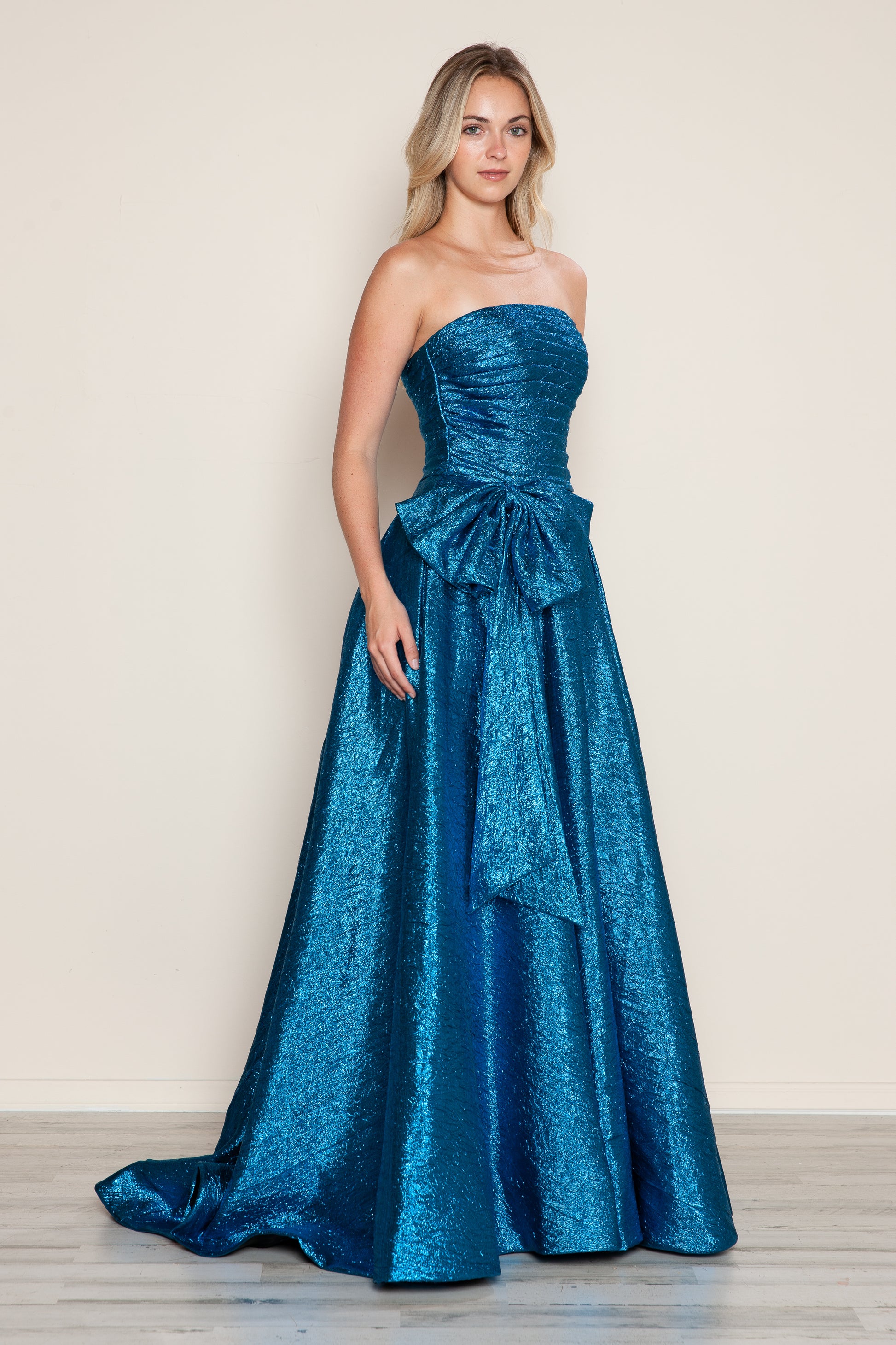 Poly USA 9720 Metallic Long Formal A Line Prom Dress