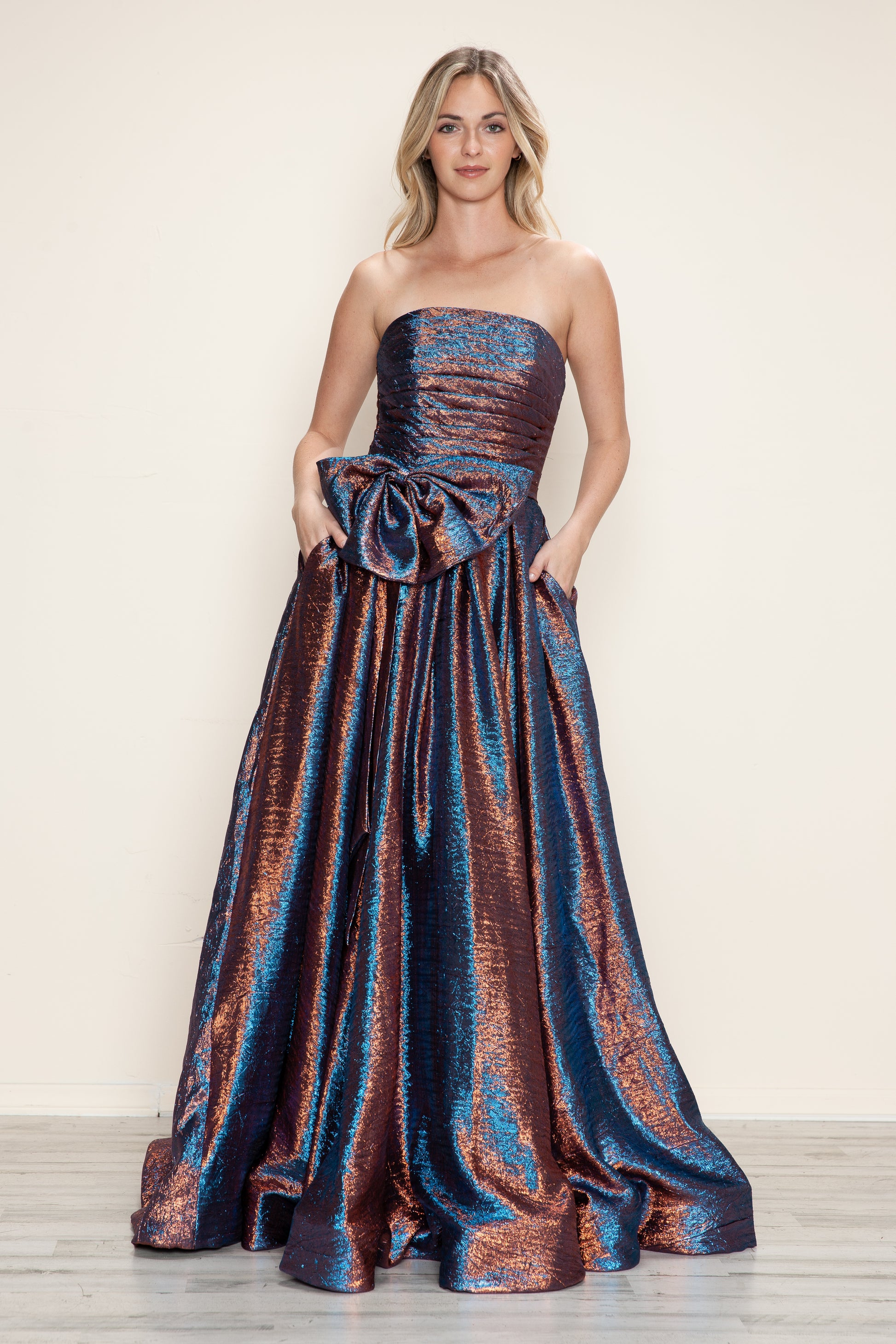 Poly USA 9720 Metallic Long Formal A Line Prom Dress