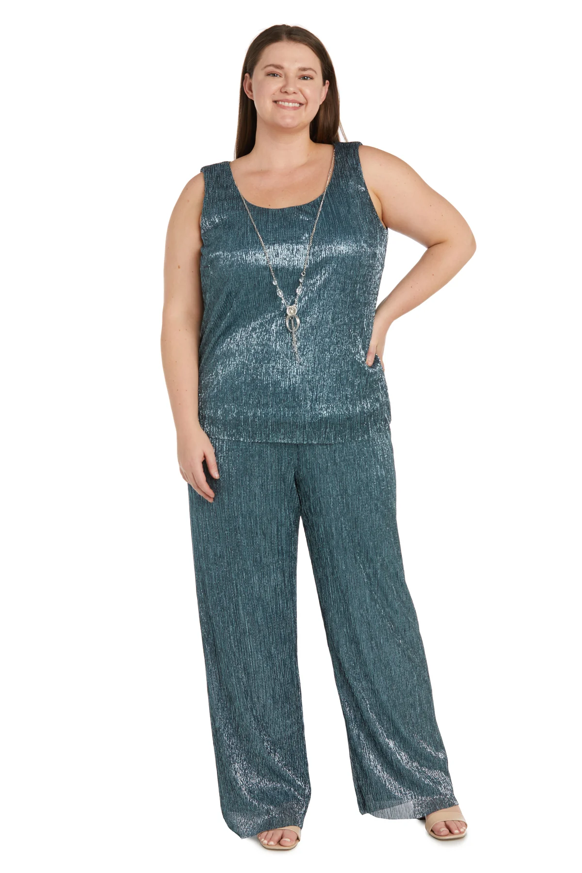 Pant Suit Three Piece Crinkle Plus Size Pantsuit Spruce