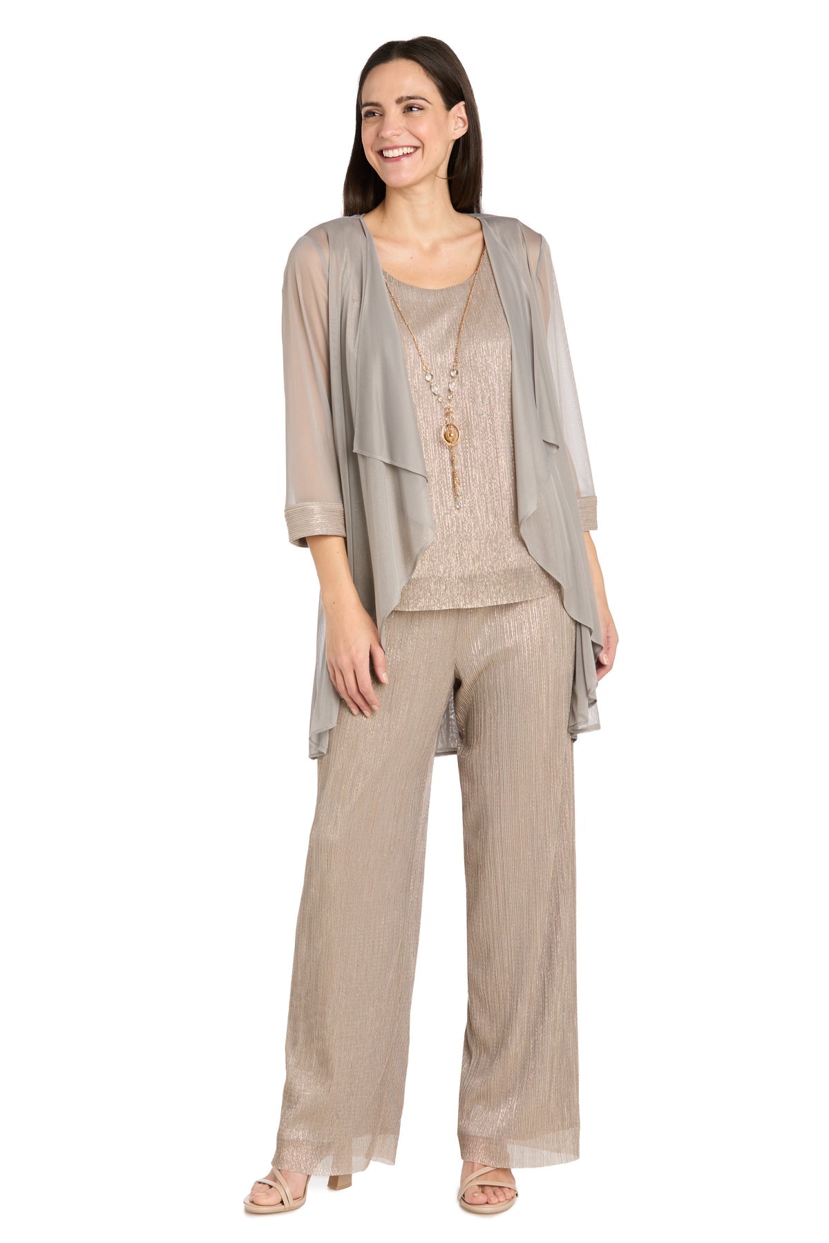 R&M Richards 9722P Long Three Piece Jacket Formal Petite Pant Suit