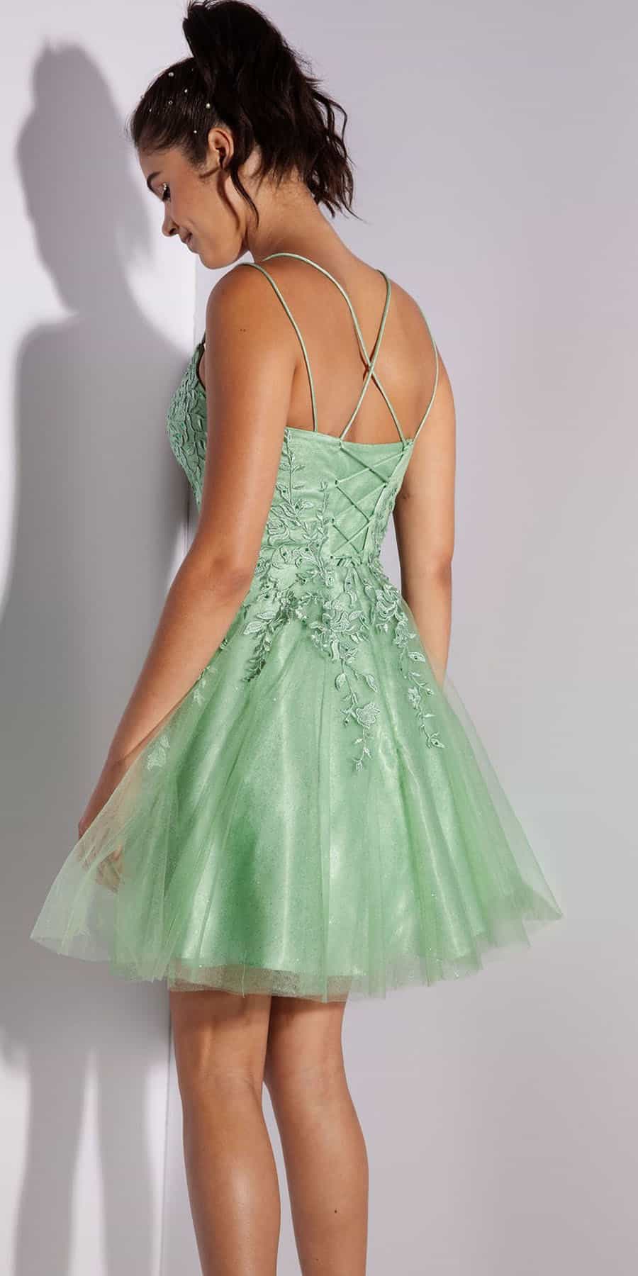 Cocktail Dresses Short Glitter Lace Cocktail Mini Dress Eureka Fashion 9727 Sage
