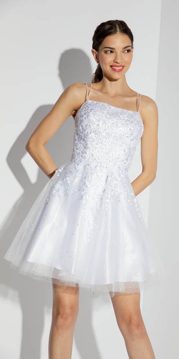 Wedding Dresses Short Glitter Lace Wedding Mini Dress Eureka Fashion 9727 White