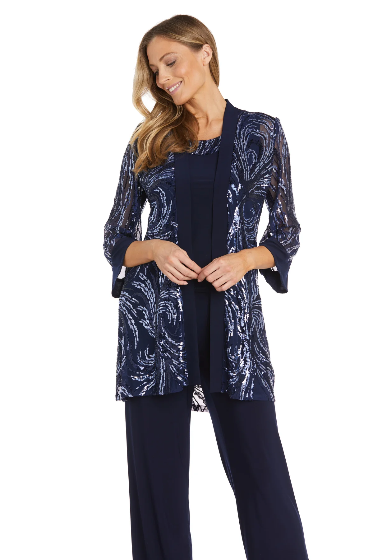 R&M Richards 9731 Long Sequins Jacket Dress Pant Set