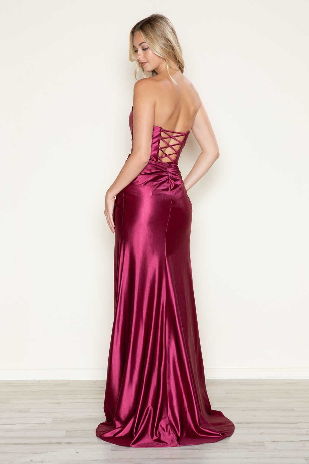 Poly USA 9734 Sit Long Formal Metallic Prom Slit Dress