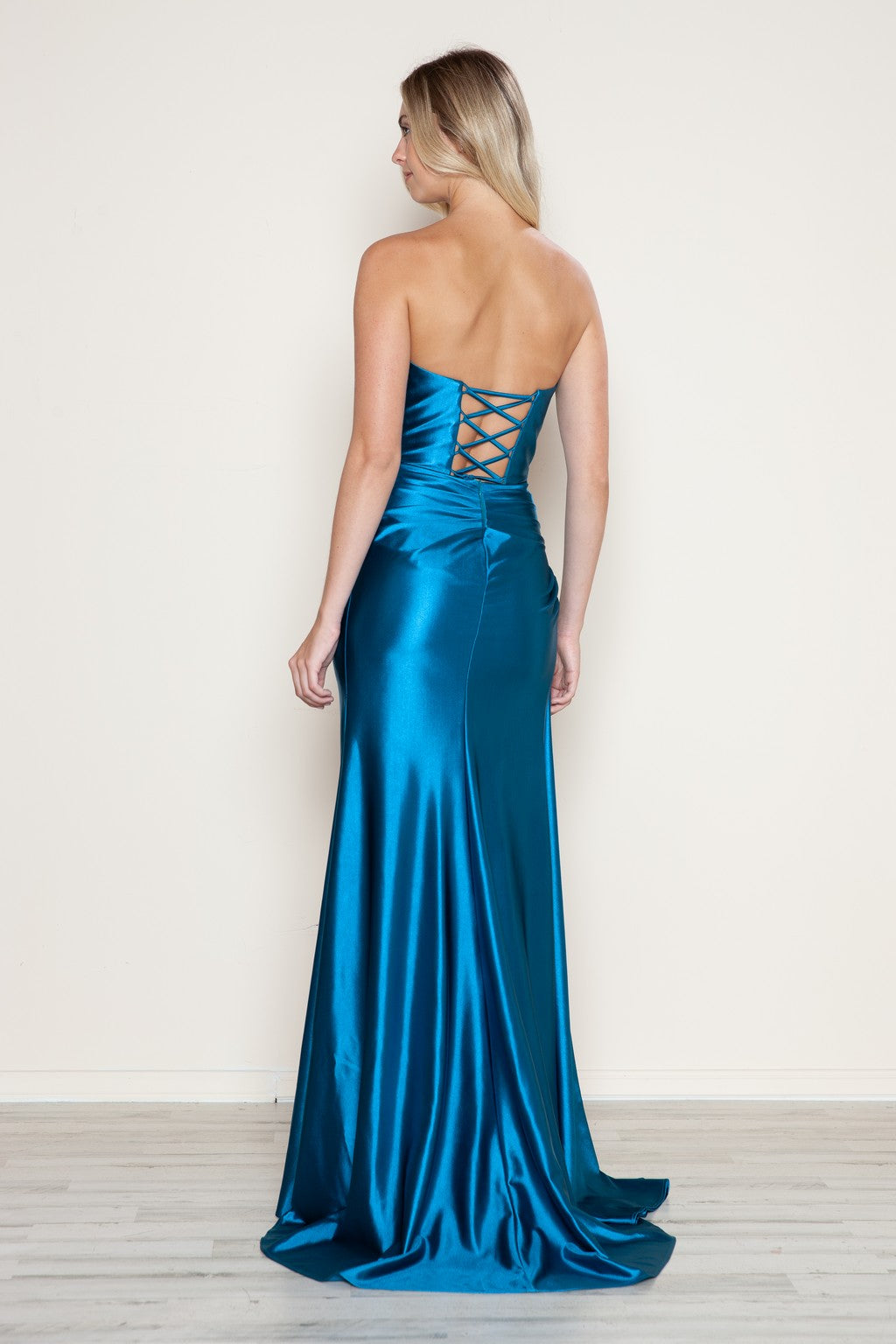 Poly USA 9734 Sit Long Formal Metallic Prom Slit Dress