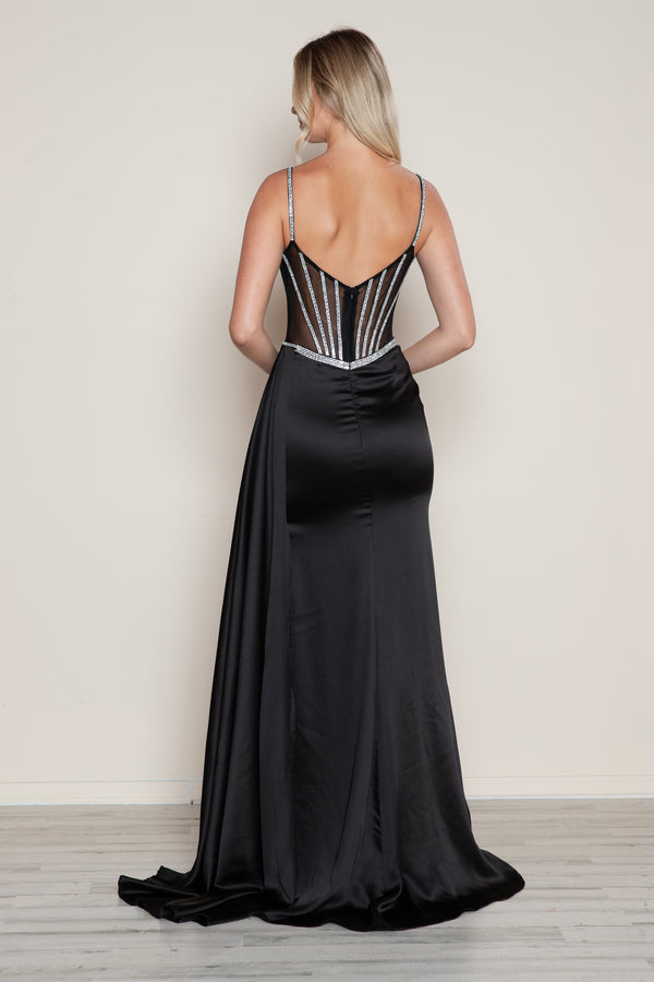 Prom Dresses Long Prom Beaded Slit Formal Fitted Dress Black