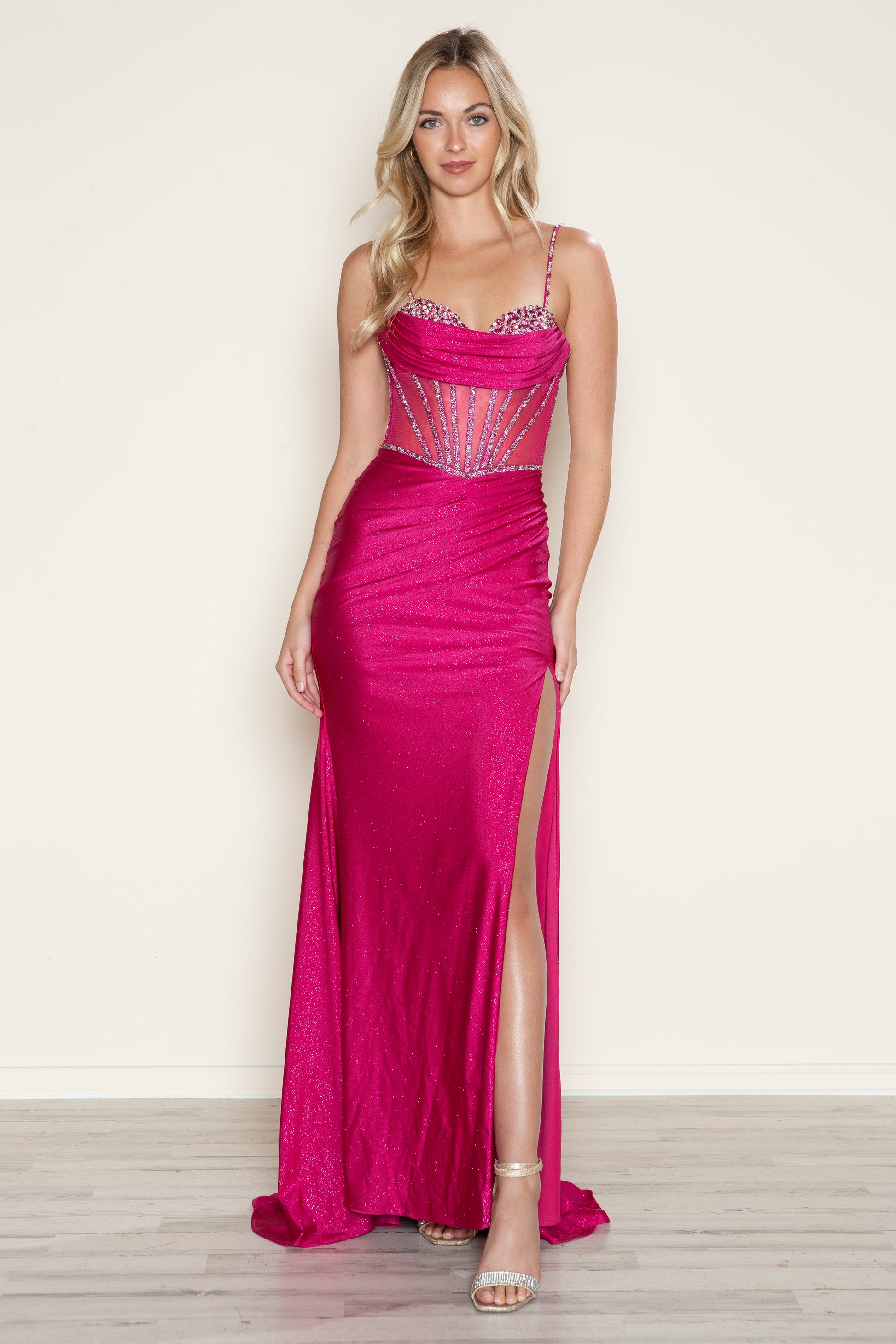Poly USA 9750 Long Formal Slit Glitter Prom Dress