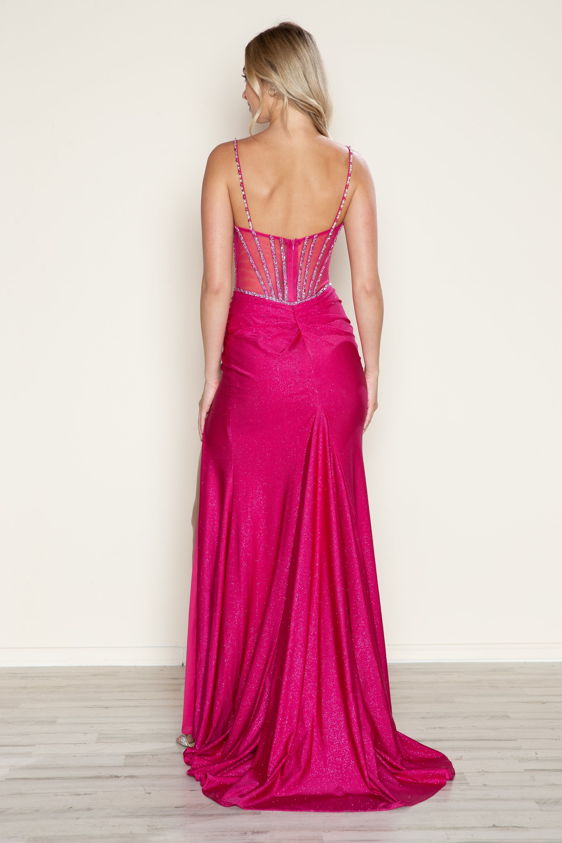 Poly USA 9750 Long Formal Slit Glitter Prom Dress