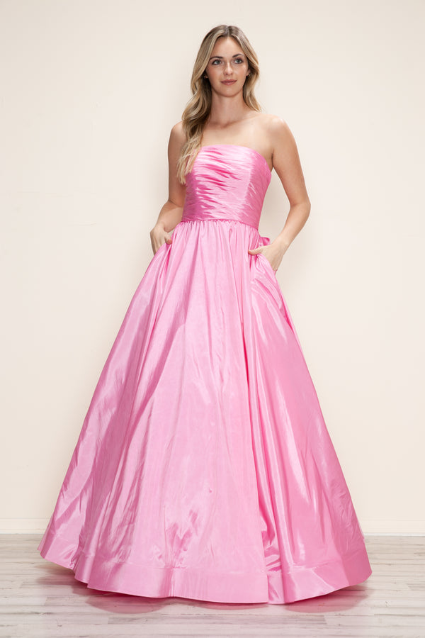 Poly USA 9754 A Line Long Formal Ruched Prom Dress