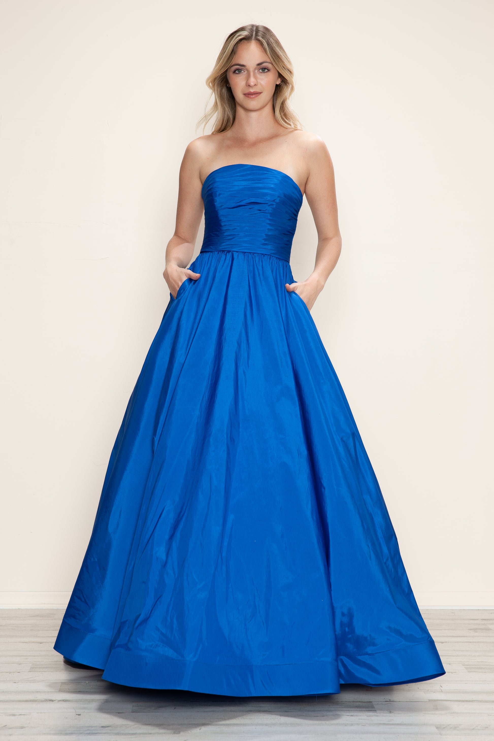 Poly USA 9754 A Line Long Formal Ruched Prom Dress