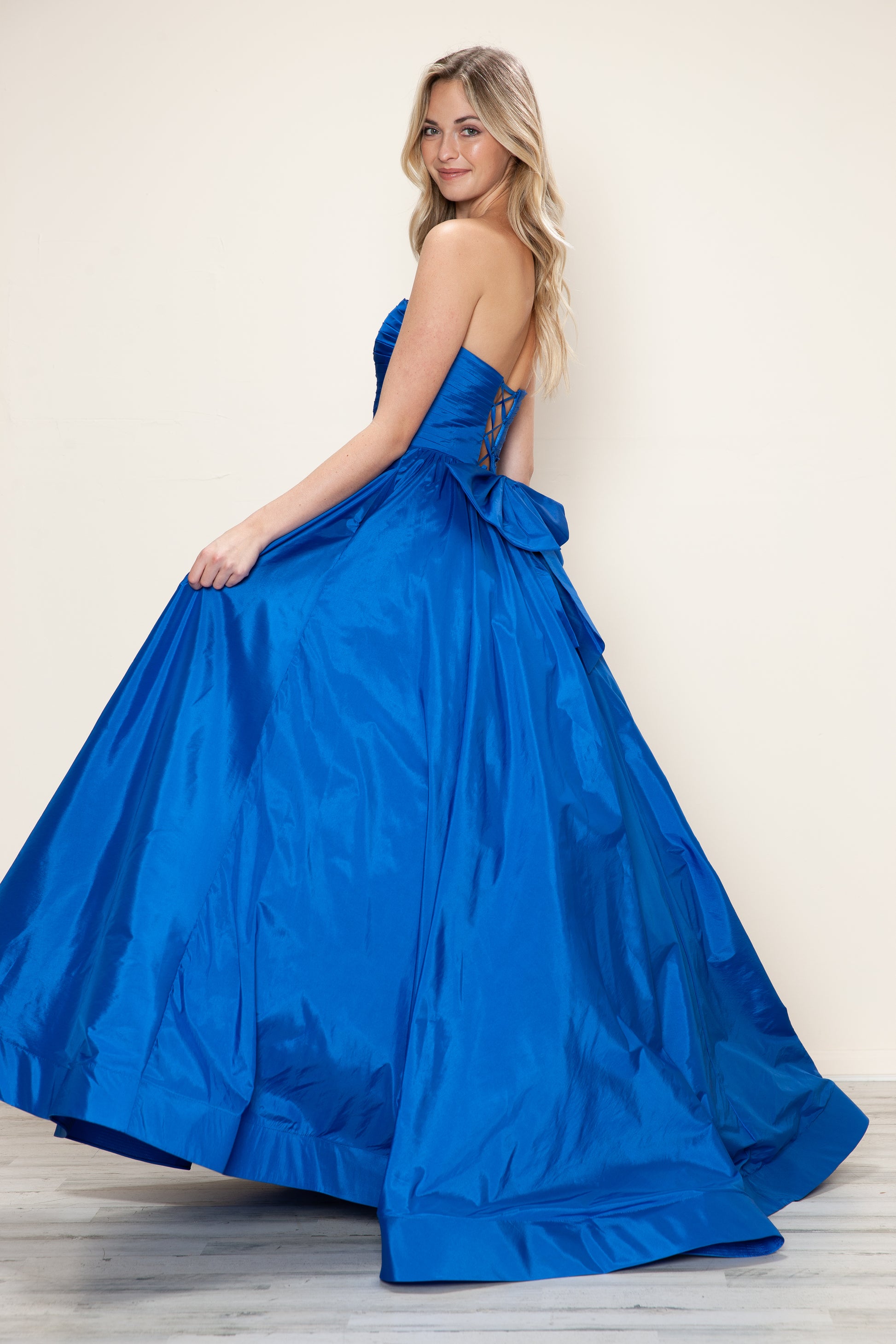 Poly USA 9754 A Line Long Formal Ruched Prom Dress