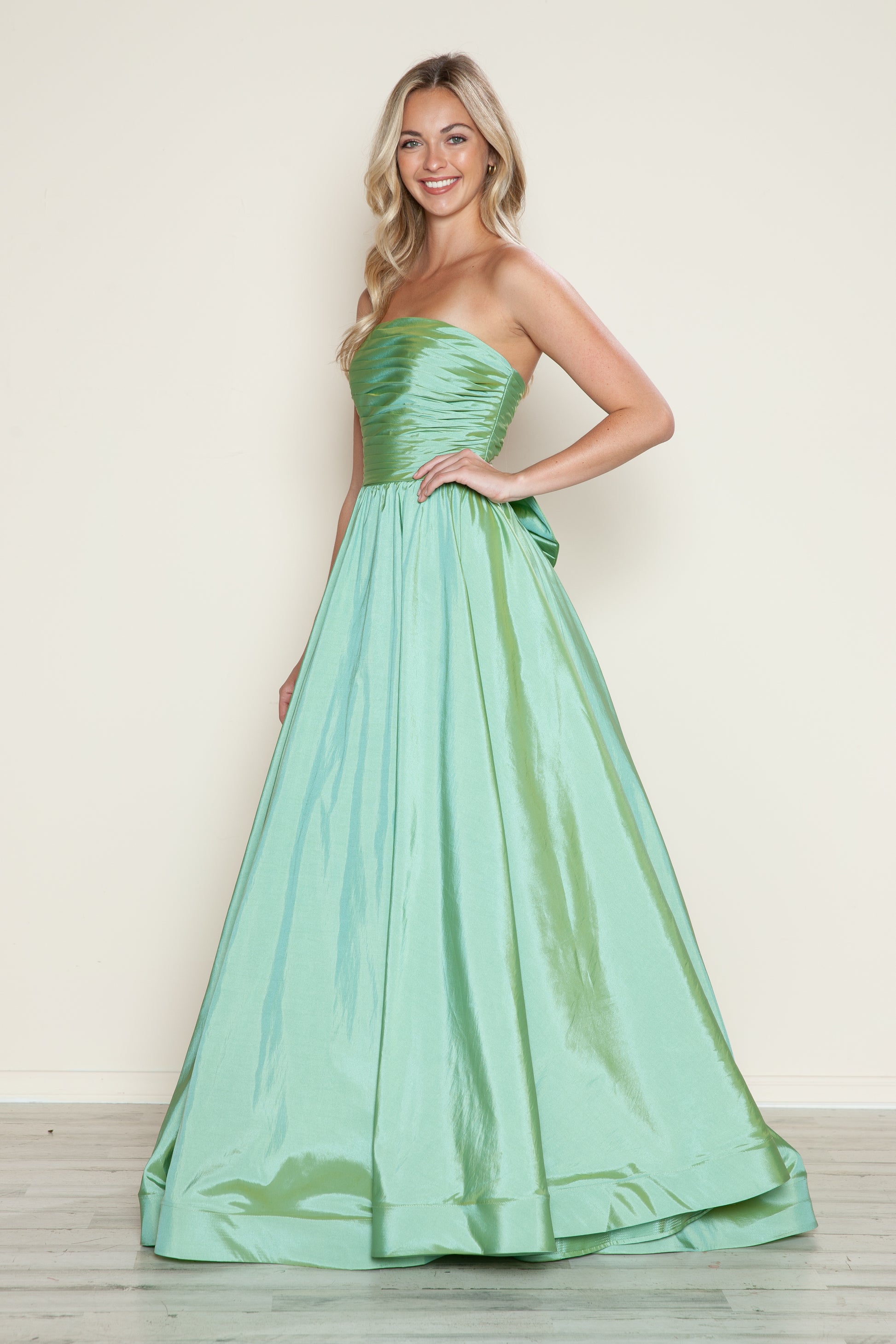 Poly USA 9754 A Line Long Formal Ruched Prom Dress