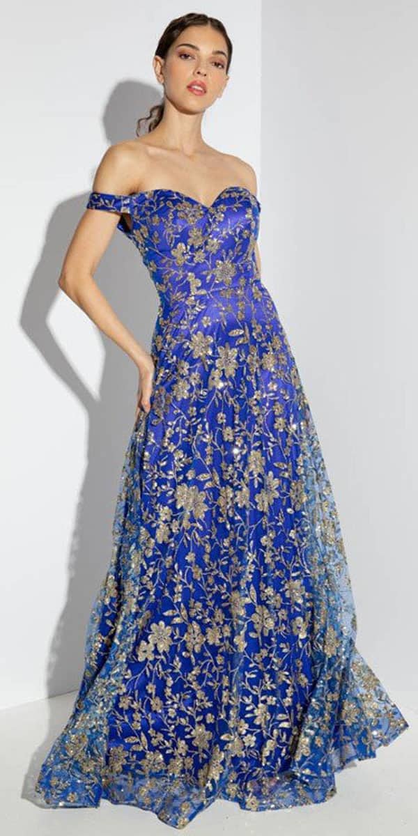 Prom Dresses Long Sequin Prom Formal A Line Dress Eureka Fashion 9766 Royal/Gold