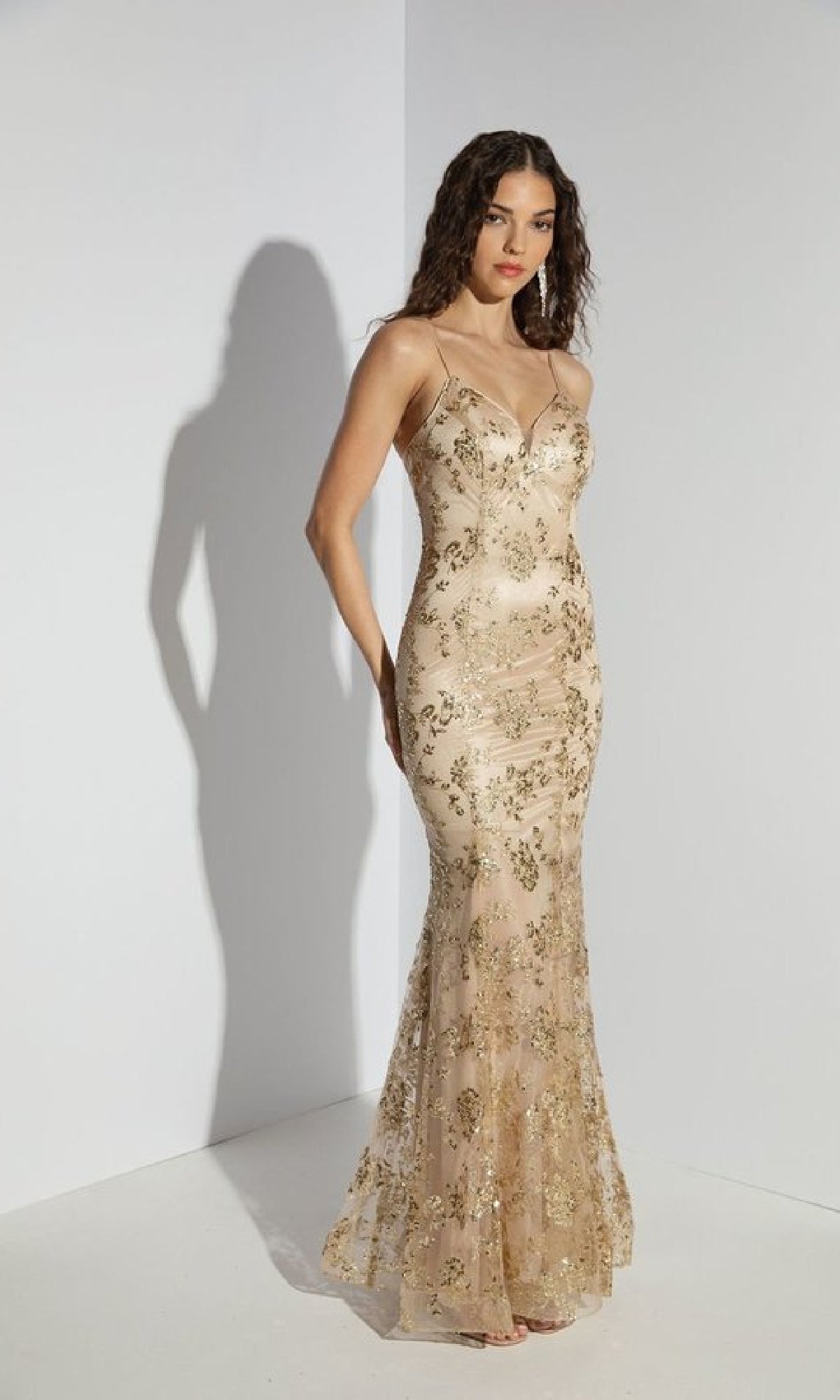 Prom Dresses Long Formal Glitter Mermaid Floral Print Prom Dress Eureka Fashion 9788 Champagne