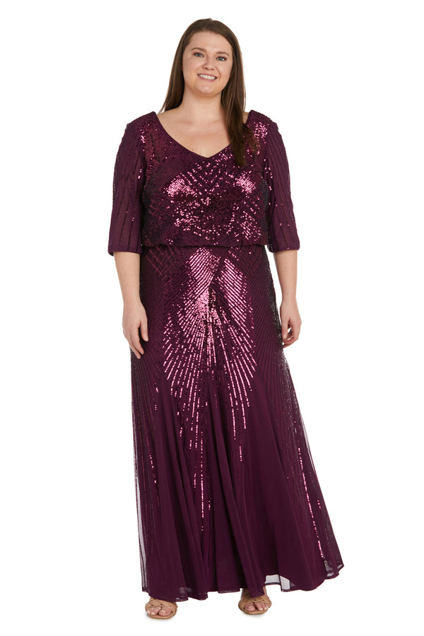 Sequined Beaded Dress Long Plus Size R&M Richards 9788W