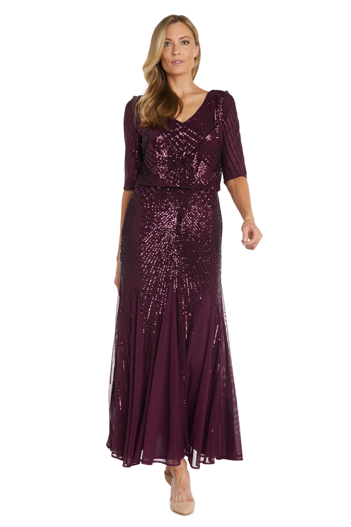 Plum R&M Richards 9788 Formal Sequined Beaded Long Dress for $149.0