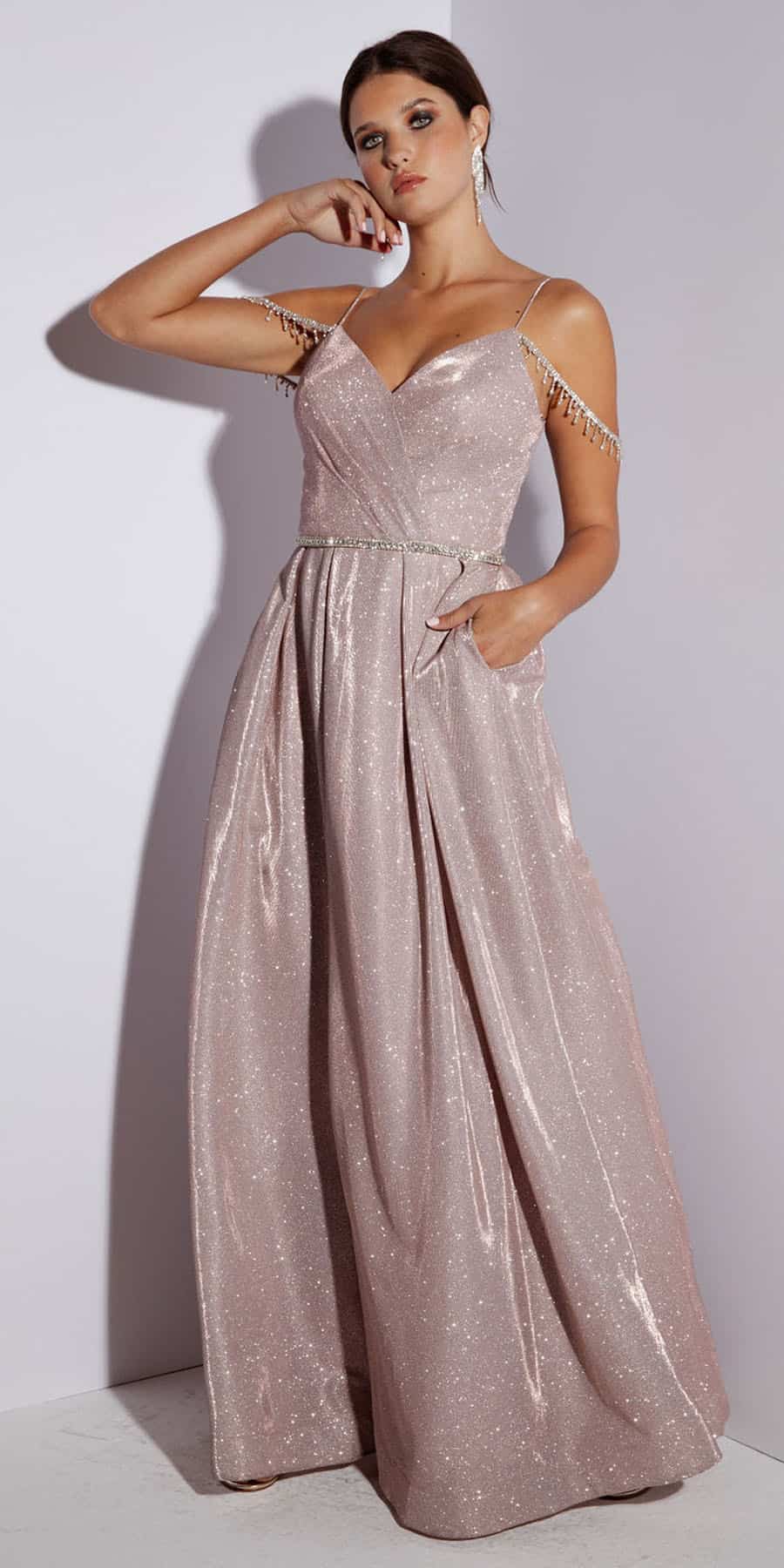 Prom Dresses A Line Glitter Long Formal Prom Dress Eureka Fashion 9800 Rose Gold