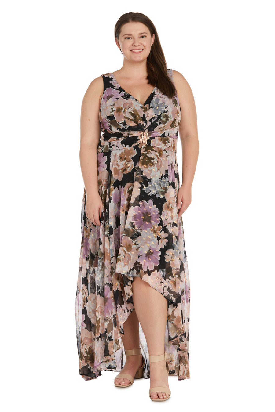 Plus Size Floral Print Dress High Low R&M Richards 9804W Plus Size Floral Print Dress High Low R&M Richards 9804W