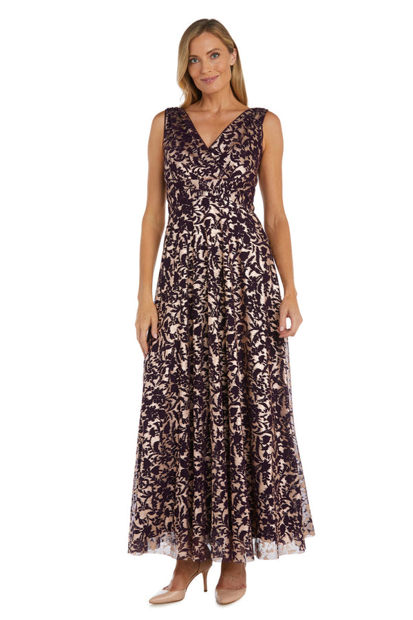 Pleated Print Dress Long Formal R&M Richards 9806
