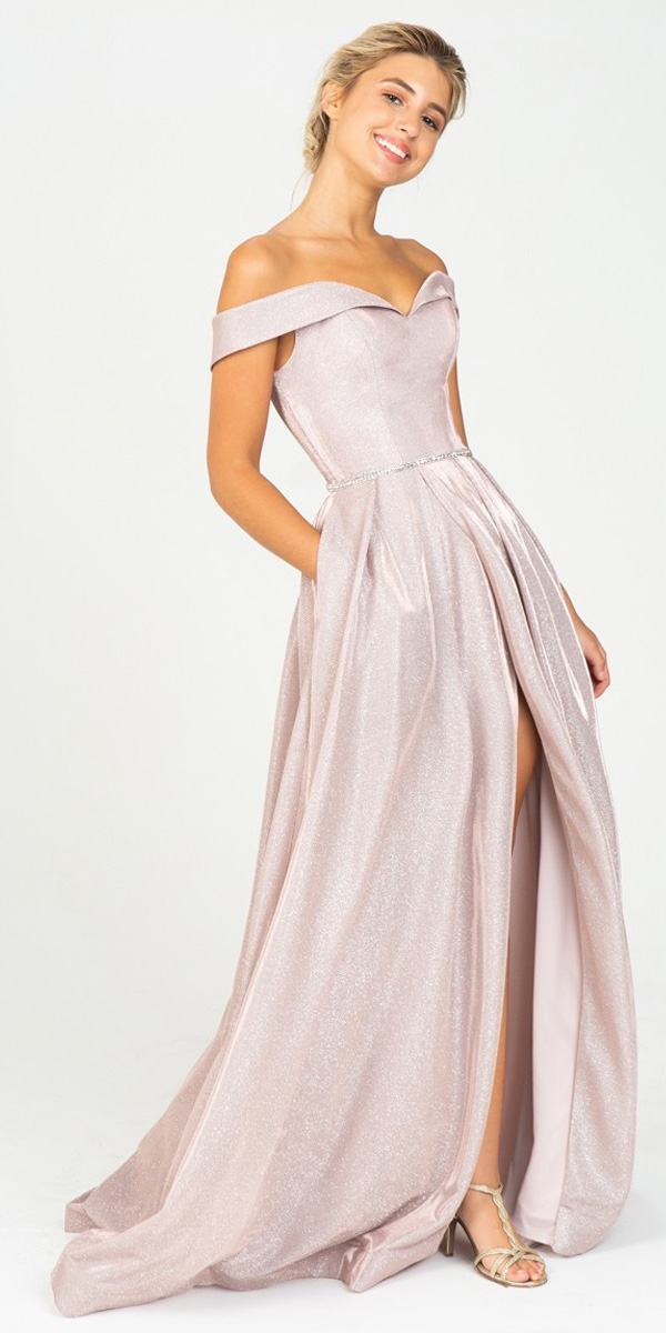 Prom Dresses Long Formal Slit Prom Dress Eureka Fashion 9808 Rose Gold