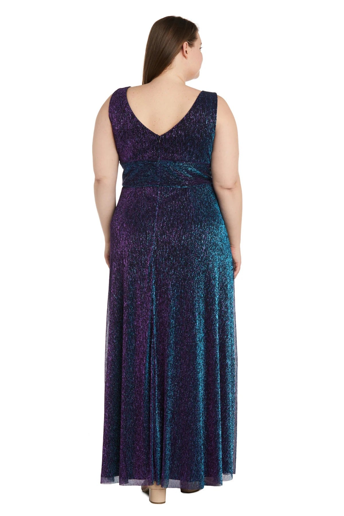 R&M Richards 9836W Plus Size Long Formal Metallic Dress