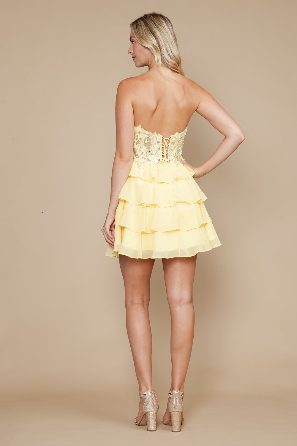 Cocktail Dresses Short Lace Appliue Corset Cocktail Dress Yellow