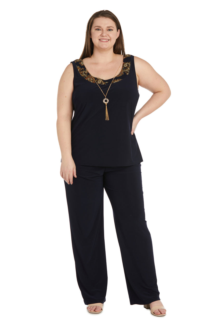 R&M Richards 9844W Plus Size Formal Print Pant Set