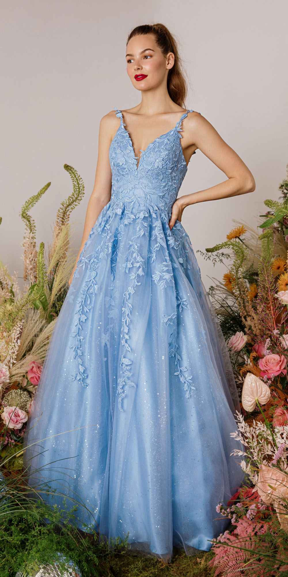 Prom Dresses Formal Glitter A Line Long Prom Dress Eureka Fashion 9858 Bahama Blue
