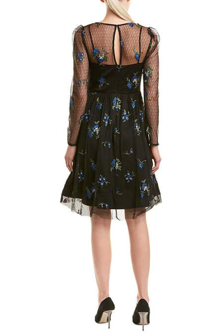 Taylor 9862M Long Sleeve A Line Floral Cocktail Dress