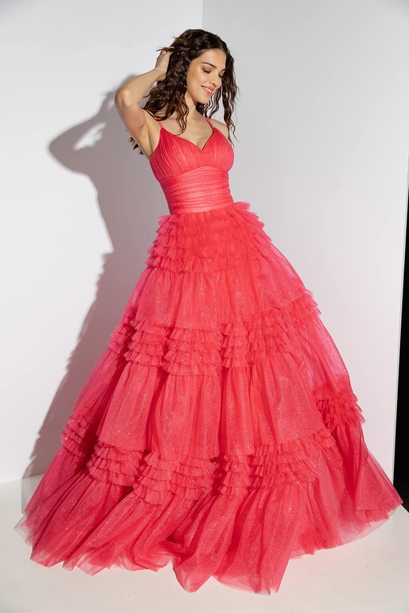 Prom Dresses Formal Ruffle A Line Long Prom Dress Eureka Fashion 9888 Coral