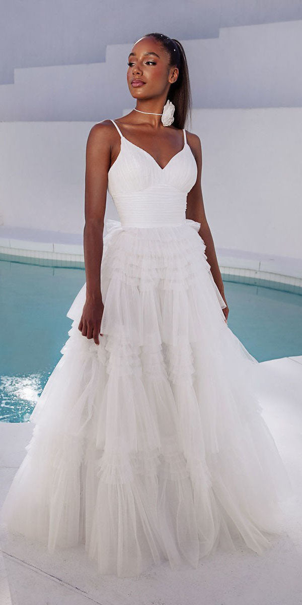 Wedding Dresses Bridal Ruffle A Line Long Wedding Dress Eureka Fashion 9888 Off White