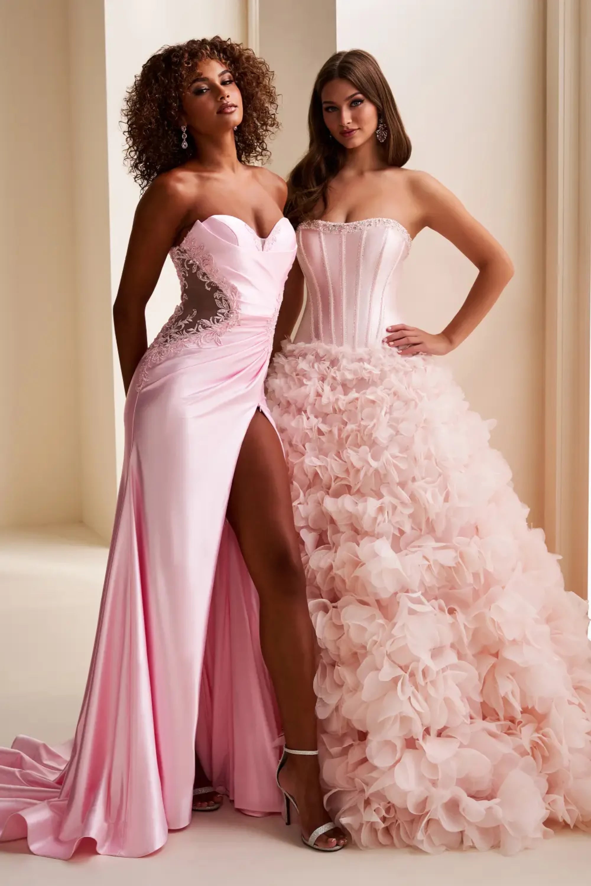 Prom Dresses Sequin Beaded Long Formal Lace  Prom Dress Sakura Pink