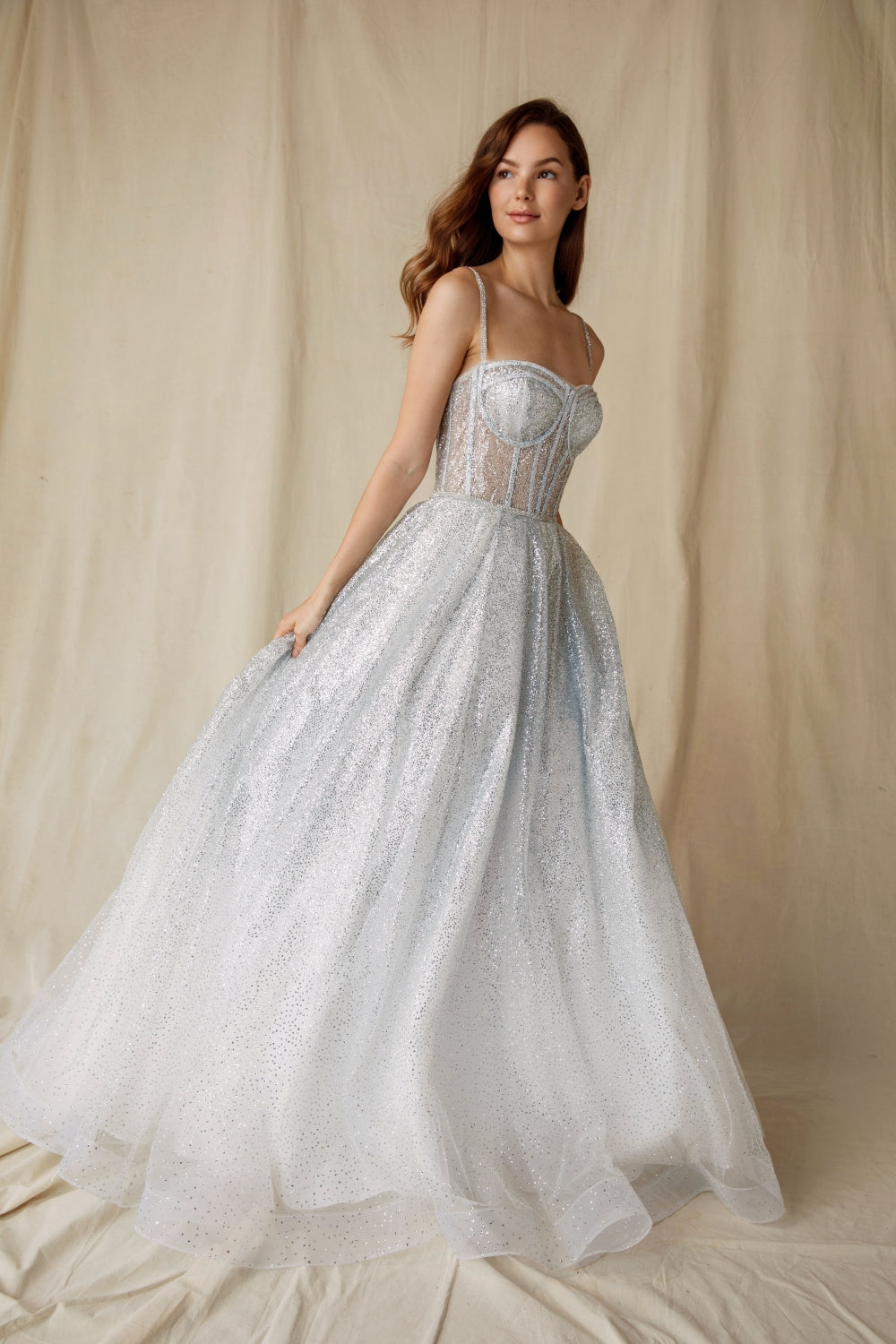 Prom Dresses A Line Long Formal Corset Glitter Prom Dress Eureka Fashion 9900 Silver