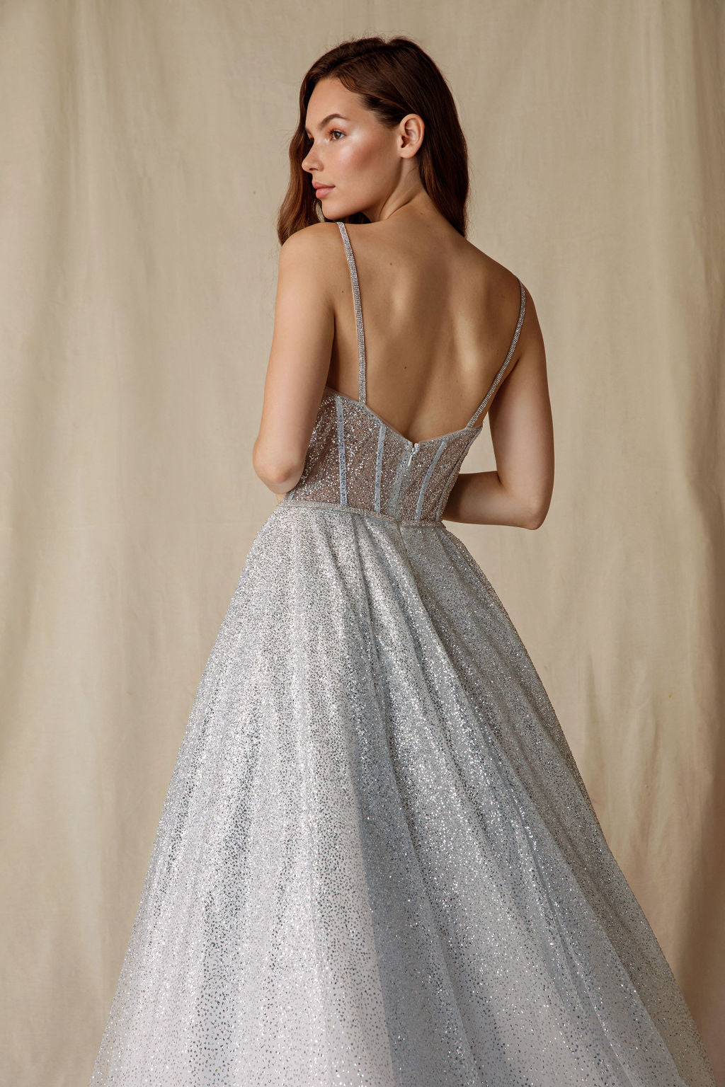 Prom Dresses A Line Long Formal Corset Glitter Prom Dress Eureka Fashion 9900 Silver