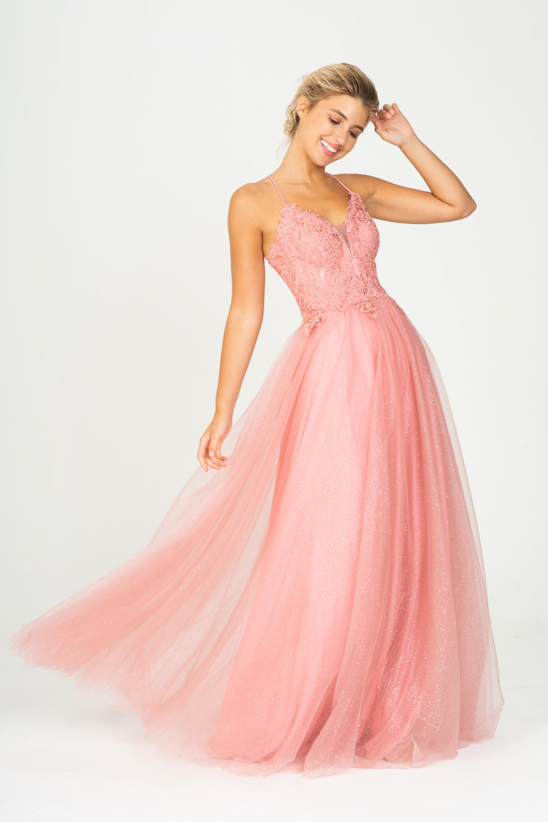 Prom Dresses Lace Applique Long Formal A Line Prom Dress Eureka Fashion 9901 Dusty Rose