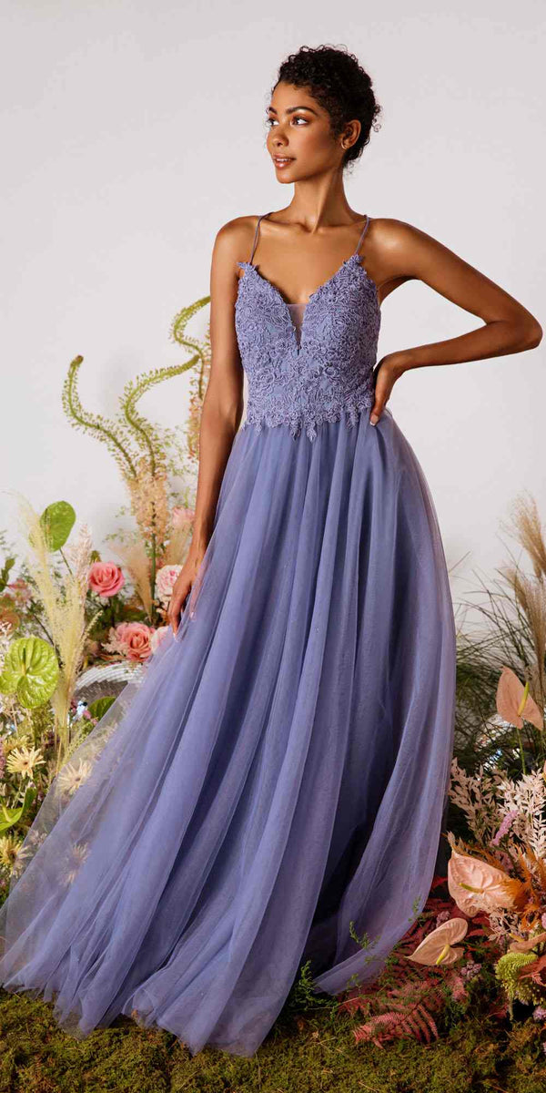 Long Formal A Line Lace Applique Prom Dress Eureka Fashion 9902