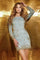Cocktail Dresses Short Long Sleeve Cocktail Sequins Dress Light Blue/Silver Gold